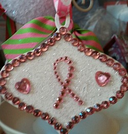 Wood shaped ornament coveted in glitter and acrylic rhinestones.