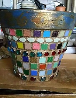 Mosaic flower pot made for my sister.