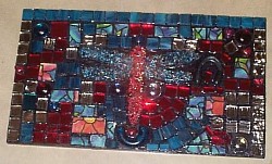 Dragonfly wall art on wood with glass mosaics and tiny beads.s