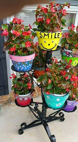 Decorated Terra cotta flower pots on my porch