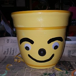 Plastic happy face flower pot I painted.