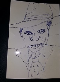 I did this sketch of Sidney Poitier in the 80's. I tried to copy it from the album cover of Let's Do It Again.